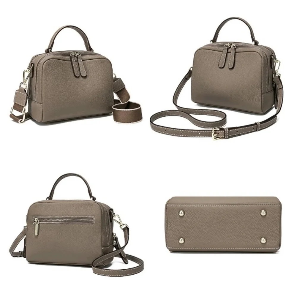 Elegant Taupe (Elephant Gray) Leather Handbag